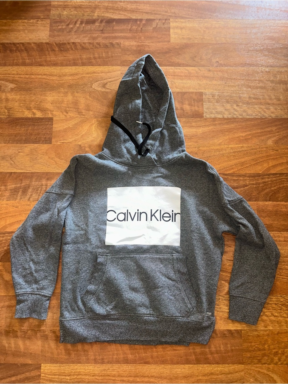 Calvin Klein Dark Gray Pullover Hoodie with White Logo Panel